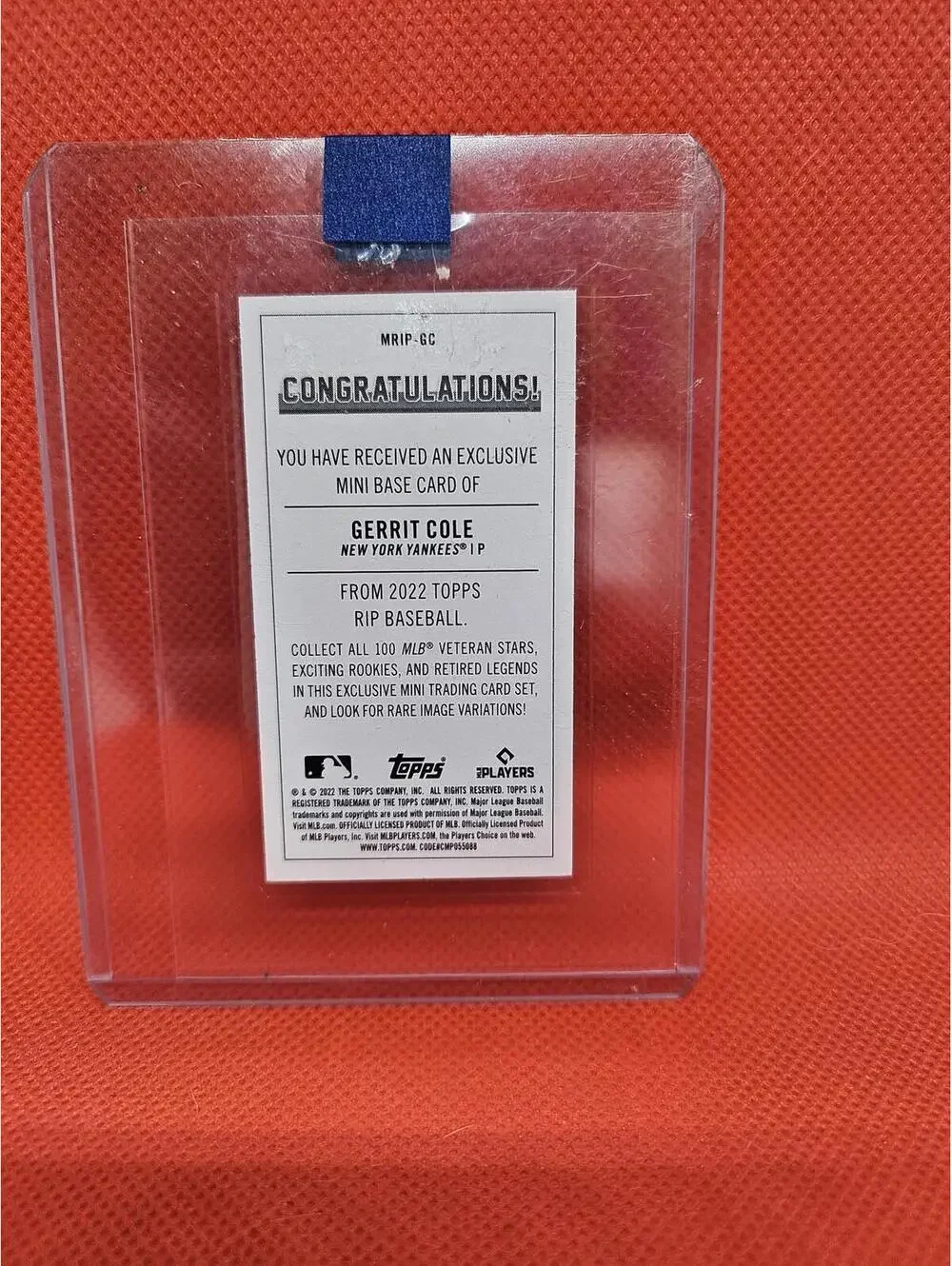 Gerrit Cole - 2022 Topps Rip - Mini insert #MRIP-GC - No. 33/75 - RAW Mint